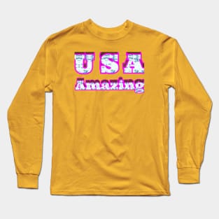 U S A text art design. Long Sleeve T-Shirt